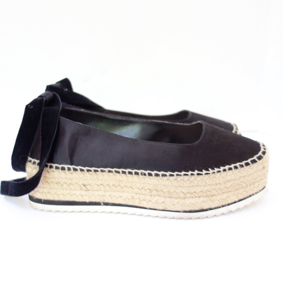 Black Satin Jute Espadrilles Platform Sandals  sz7 - Picture 3 of 10